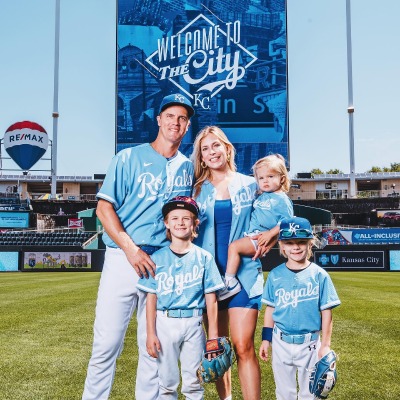 Emily Kuchar and her family all in a Kansas City Royals uniform.